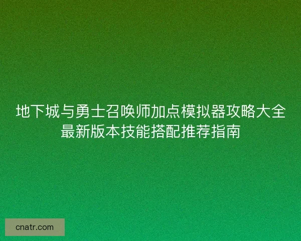 地下城与勇士召唤师加点模拟器攻略大全最新版本技能搭配推荐指南